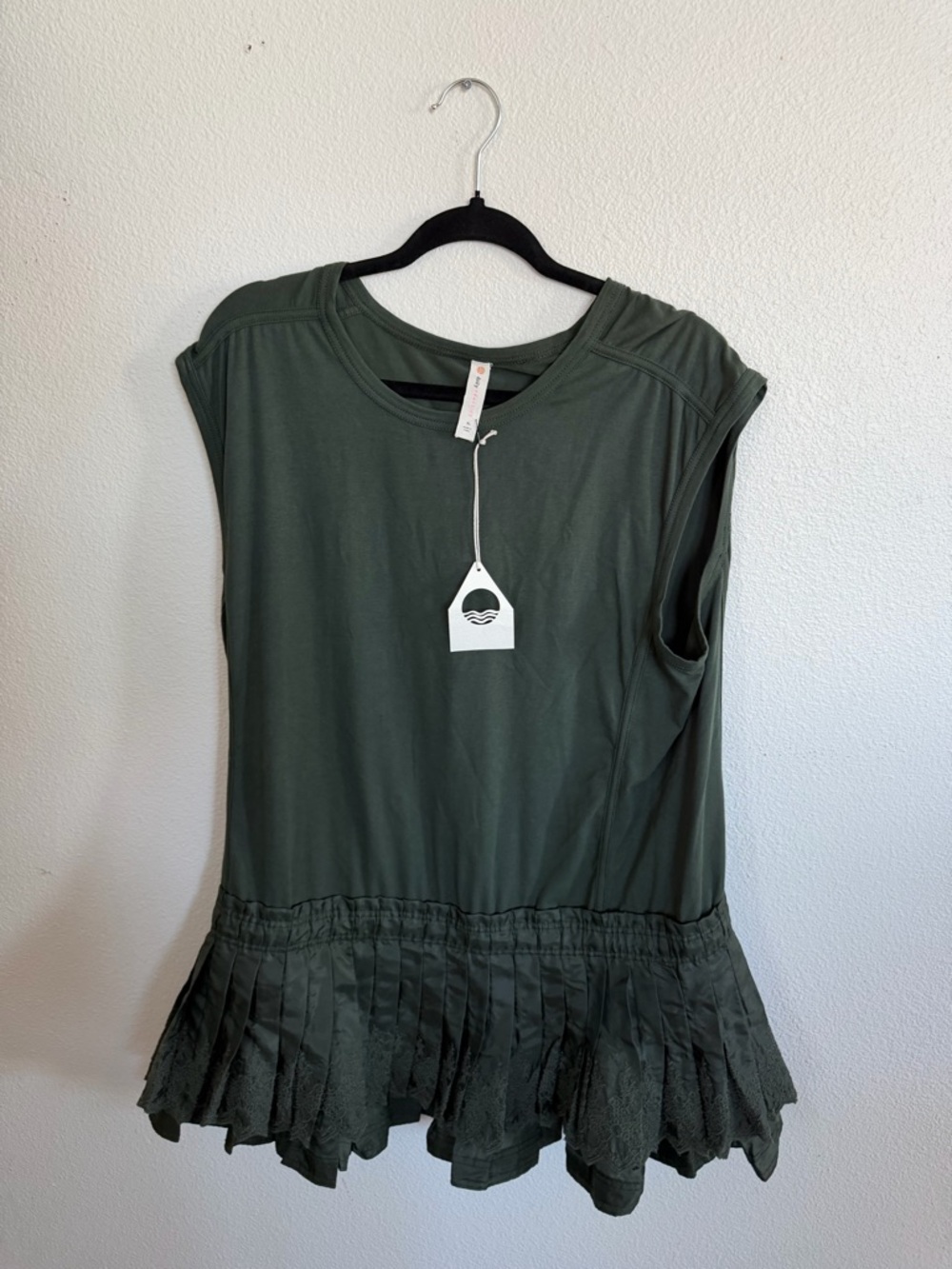 Women’s Olive Green Mini Dress with Pleated Hem